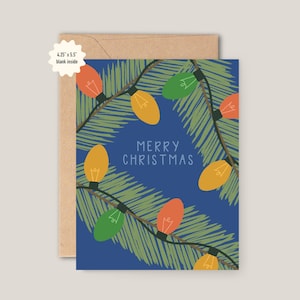 Tarjeta de Feliz Navidad, Tarjeta de vacaciones, Tarjeta de luces navideñas, Luces del árbol de Navidad, Tarjeta de felicitación con luces de bombillas grandes, Tarjeta navideña