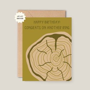 Carte d'anniversaire avec anneaux, carte de voeux, carte de joyeux anniversaire, carte de tronc d'arbre, anniversaire continue de grandir, carte d'anniversaire nature, carte d'anneaux d'arbre