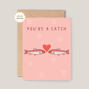 あなたはキャッチバレンタインカード、魚のしゃれカード、魚のバレンタインカード、魚の記念日カード、ピンクの魚カード