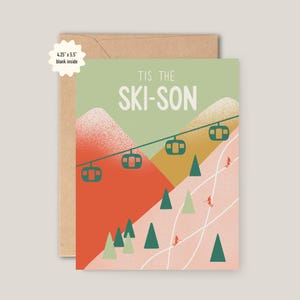 Cartão de Natal Tis The Ski-Son, Cartão de Natal, Cartão de Férias de Esqui, Tis The Skison, Cartão de Férias de Montanha, Cartão de Férias de Inverno, Après Ski