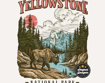 Vintage Yellowstone National Park PNG, National Park png design, Yellowstone Park png, Yellowstone travel png, nature adventure designs