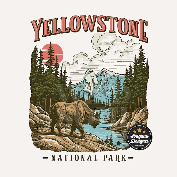 Vintage Yellowstone National Park PNG, National Park png design, Yellowstone Park png, Yellowstone travel png, nature adventure designs