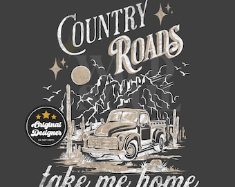 Country Roads Truck PNG: Western Graphic Design (Digital Download)