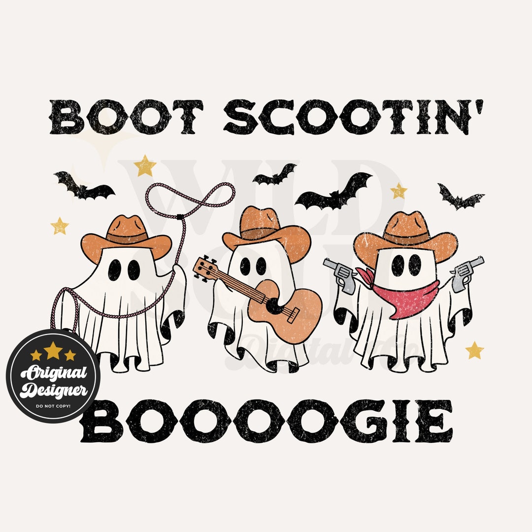 Boot Scootin' Boogie PNG, Retro Halloween Design, Western Ghost Png