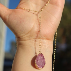 Variety Druzy Drop Necklaces, Pink Druzy, Amethyst Druzy, Drop Necklaces, Amethyst Drops, Druzy Drops, Crystal Necklaces