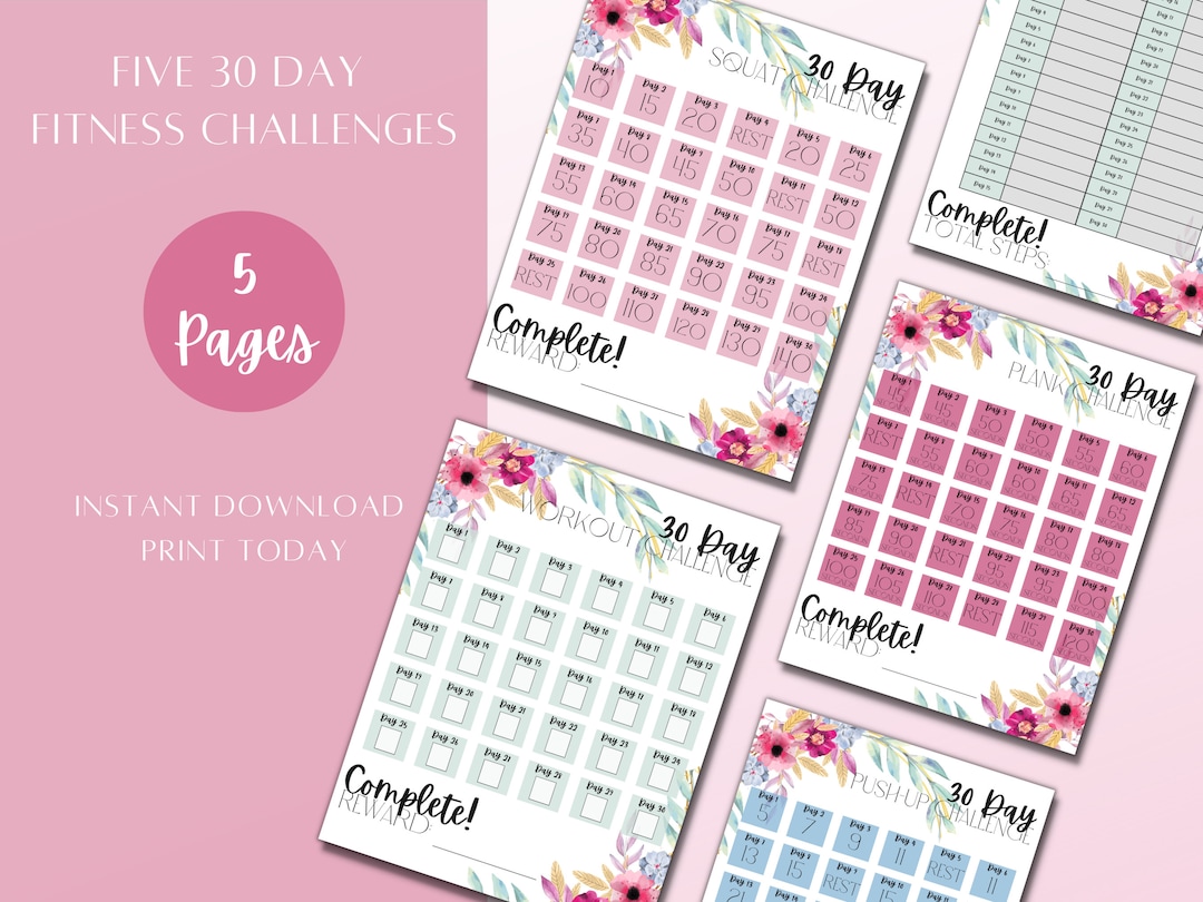 Printable 30 Day Fitness Challenge Tracker Bundle | Squat Challenge ...