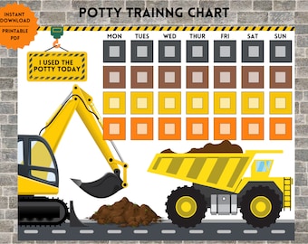 Printable Construction Truck Potty Training Chart | Track Potty Training Progress | 11 x 8.5 Trucks Potty Chart