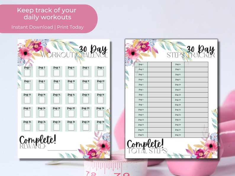 30 Day Fitness Challenge Tracker Printable Bundle Squat Etsy