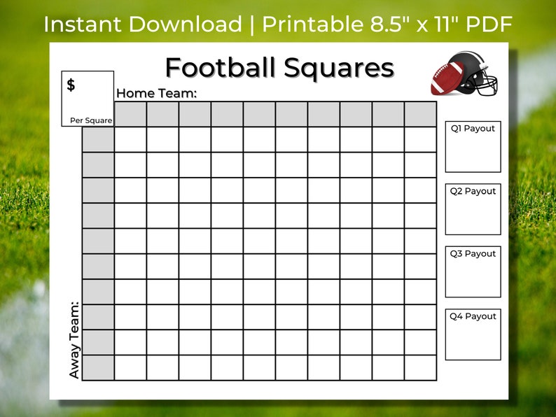 Football Squares Printable | 8.5" X 11" Football Squares Game Template ...