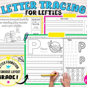 Handwriting Workbook for Left-handed Kids, Writing Practice for Lefties, Grade 1 Handwriting for Kids, Learn Letters, Tracing Letters