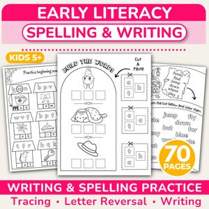 Fichas de práctica de escritura y ortografía para niños: Inversión de letras, palabras de uso frecuente, escritura (PDF)