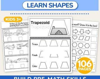 Preschool Math Worksheets, Shapes, Patterns & Measurement Activities for Kids, Early Math Skills