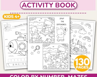 Pacote de atividades divertidas para crianças: Colorir por números, labirintos, ligar os pontos (download digital)
