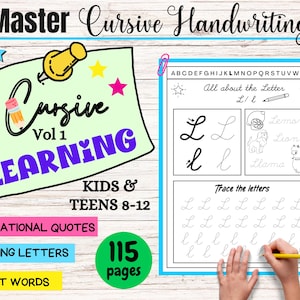 Cuaderno de escritura cursiva para niños de 8 a 12 años, libro de escritura cursiva, trazado del alfabeto en cursiva, aprender la letra cursiva
