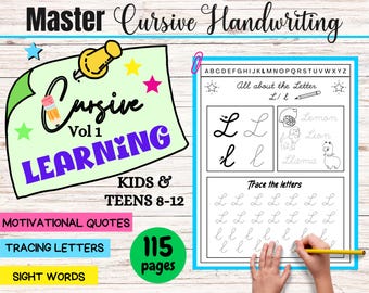 Cursive Handwriting Workbook for Kids 8-12, Cursive Writing Book, Cursive Letter Alphabet Tracing, Learn Cursive Letters