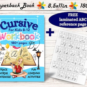 Cuaderno de ejercicios de escritura cursiva para niños y adolescentes de 8 a 12 años, práctica del alfabeto cursivo, aprendizaje de trazos cursivos, práctica de escritura de guiones, recursos de educación en el hogar