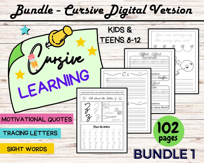 Cursive Workbook for Kids & Teens 8-12, Cursive Alphabet Practice ...