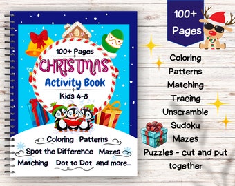 Christmas Activity Book, Cute Coloring Pages, Fun for creative kids, Holiday Fun, Kids 4-8, Cognitive Skills Development, Christmas coloring