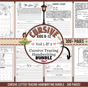 Cursive Handwriting Workbook Bundle for Kids 8-12 (PDF Download)