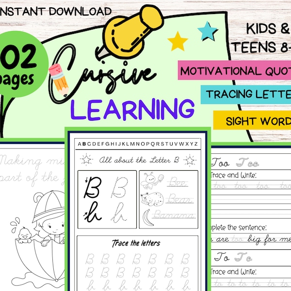 Cursive Handwriting Workbook Kids 8-12, Handwriting without tears, Learn Cursive, Motivational Coloring Pages, Sight Words, Tracing Letters