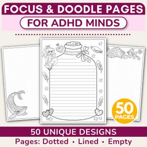 Printable Doodle Notes for Focus, 50 Unique Designs, Brain Dump, Study Notes (PDF)