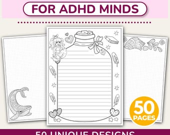 Apuntes imprimibles con dibujos para concentrarse, 50 diseños únicos, ideas para organizar la mente, notas de estudio (PDF)