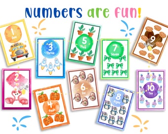 Counting Watercolor Flashcards, Pre-math skills, Instant Download, Preschool Curriculum, Homeschooling Materials, Early Numeracy Skills