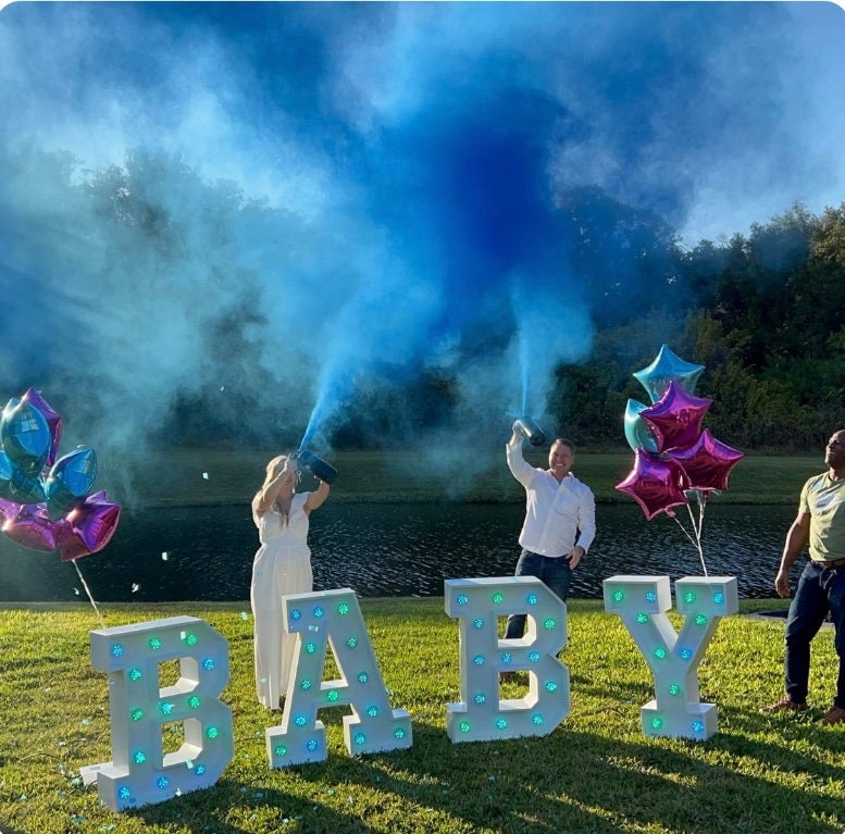 GENERICO 2 Gender Reveal Bebé Cañon Lanza Humo Confetti Baby Shower