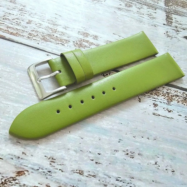 Premium Lime Grün Leder Uhrenarmband Ersatz Herren Damen 12mm bis 30mm