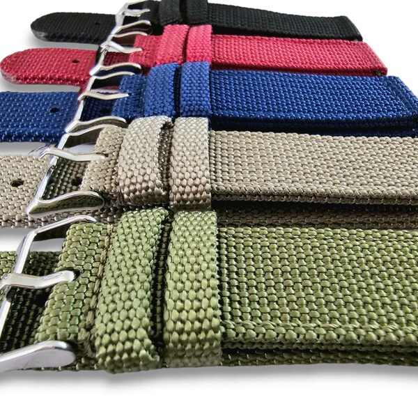 Sailcloth Canvas Watch Strap 18mm 20mm 22mm 24mm Khaki Green Red Blue Black replacement quick release military field