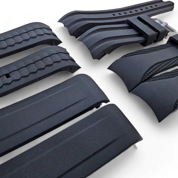 Premium Curved End Watch Strap Band Silicone Rubber 18mm 20mm 22mm 24mm Black UK