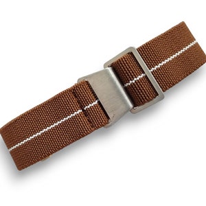 Bracelet de montre NATO nylon élastique Marine Nationale Parachute 18 20 22 mm Brown - White Stripe