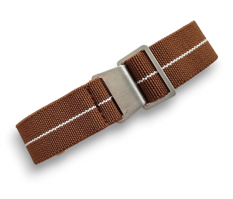 Bracelet de montre NATO nylon élastique Marine Nationale Parachute 18 20 22 mm Brown - White Stripe