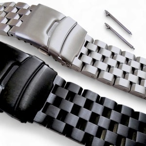 Solid Black PVD or Stainless Steel Watch Strap Bracelet Quick Release 20mm 22mm Mens Replacement Engineered Design Heavy