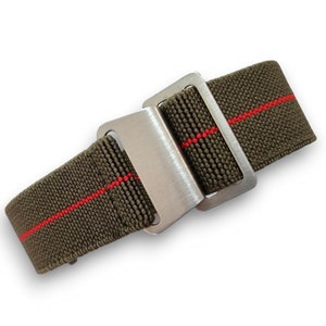 Bracelet de montre NATO nylon élastique Marine Nationale Parachute 18 20 22 mm Army Green - Red Stripe