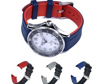 Bracelet de montre à extrémité incurvée en silicone de qualité supérieure, 20 mm, 22 mm, noir, rouge, bleu, gris, deux tons