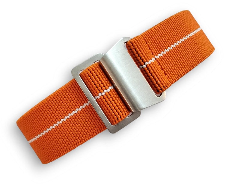 Bracelet de montre NATO nylon élastique Marine Nationale Parachute 18 20 22 mm Orange - White Stripe