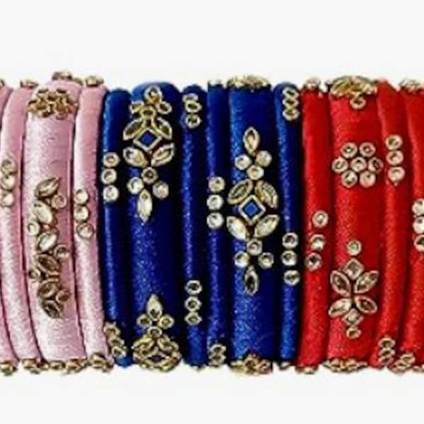 Silk Thread Bangles New kundan Style multicolors for Women/Girls -- Size 2.6