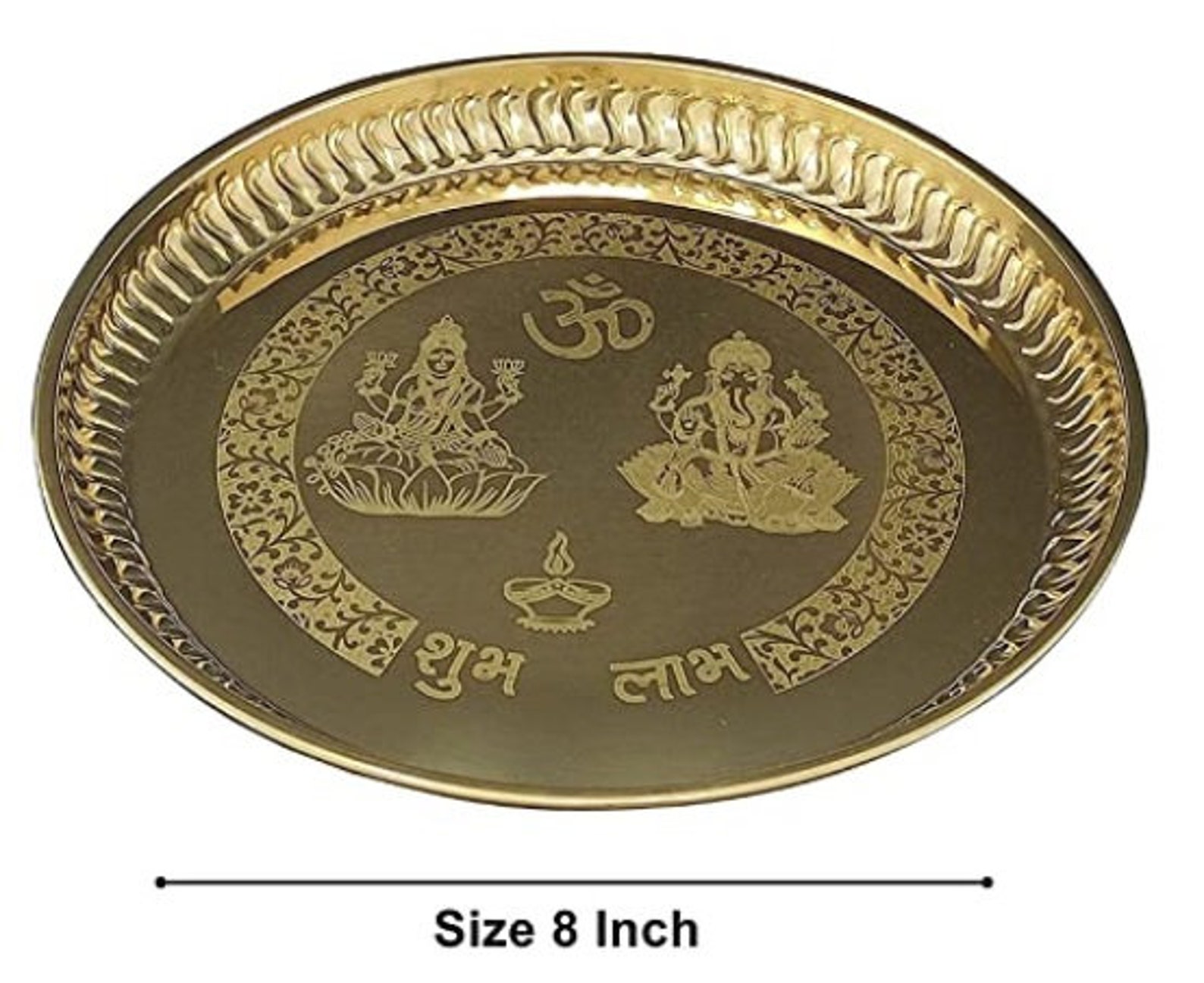 BENGALEN Brass Puja Thali Set With Blue Gift Box 8 Inch Pital Pooja Plate Dhup Dan Kalash Spoon Ghanti Bowl Kuber Diya Kangura Plate For Diwali Home Mandir Office Wedding Return Gifts