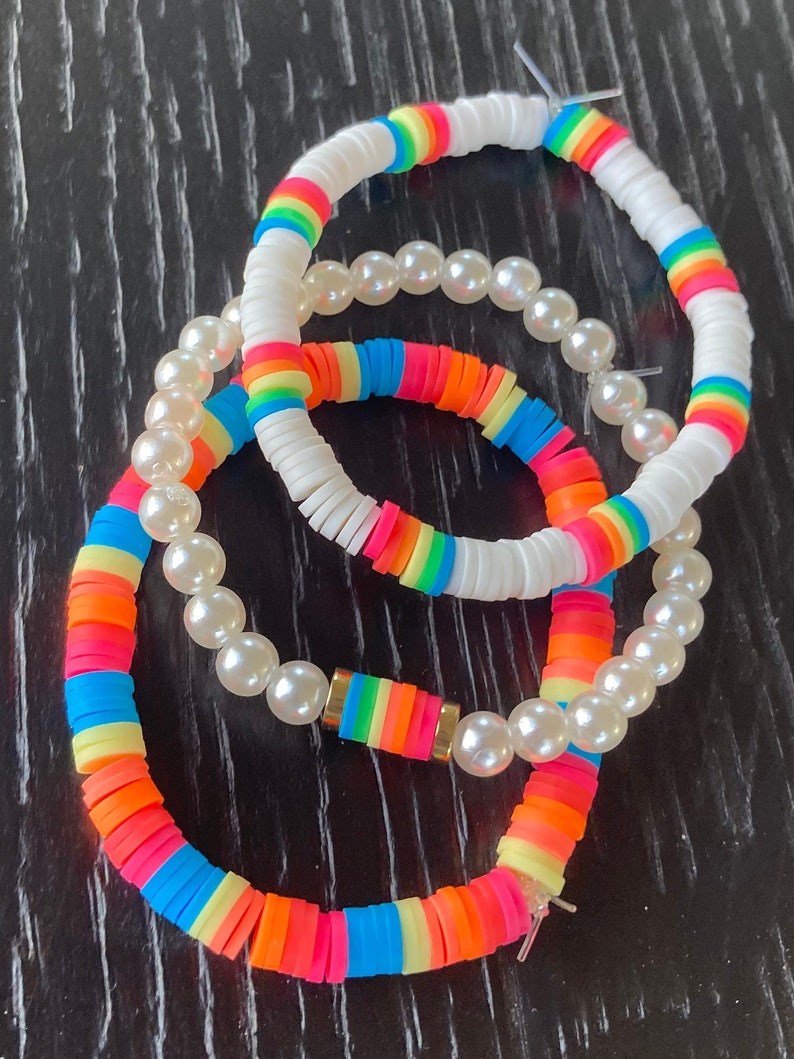 Preppy Neon Clay Bead Bracelets sold as Set or a Single - Etsy