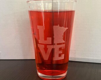 Custom State Glassware | Laser Engraved LOVE with State Silhouette | Personalized Drinkware