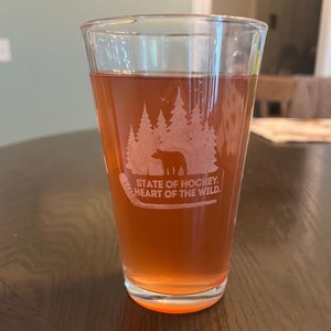 MN Wild Themed Pint, Wine, & Shot Glasses | Custom Engraved Glassware | Minnesota | State Of Hockey