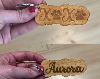 Custom Engraved Pet Keychain | Wood Paw Print Gift | Pet Parent Accessory