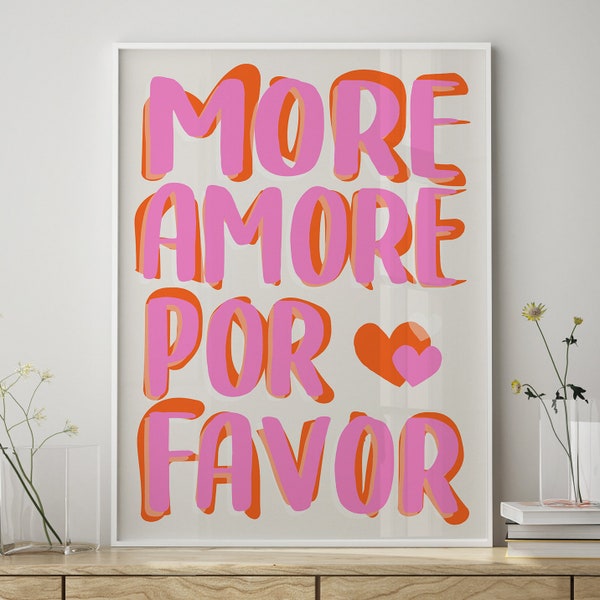 Poster More Amore por Favor Digitaler Download Druck Typografie Aestethic Wand Kunst Trendy Retro Design Zitat Liebe Paar italienische Hochzeit