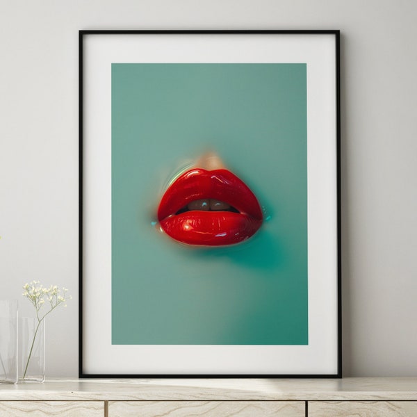 Poster Red Lips Digital Download Druck Typographie Aestethic Wand Kunst Trendy Design modern Art Wandbehang