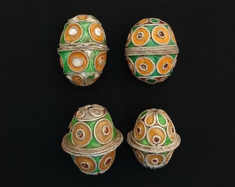 4 antique silver berber beads (tagmoutt) with enamel from southern morocco. Ancient berber jewelry