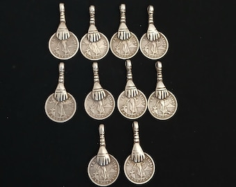 10 Antique silver berber pendants coins. Ancient berber jewelry