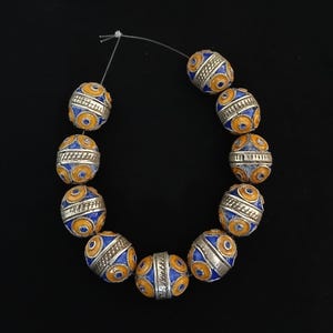 10 Beautiful silver berber beads with enamel from southern Morocco. Silver beads.