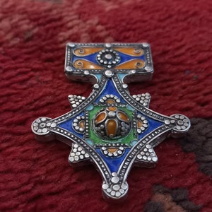 Silver berber cross (BOGHDAD) with enamel from southern MOROCCO