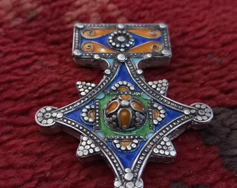 Silver berber cross (BOGHDAD) with enamel from southern MOROCCO